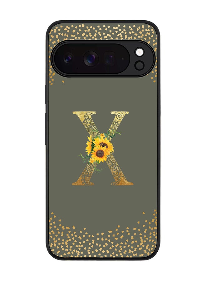 For Google Pixel 10 Pro Case,Slim fit Camera Protection, Shockproof Thin Phone cover  - Custom Floral Monogram - X  (Olive Green )